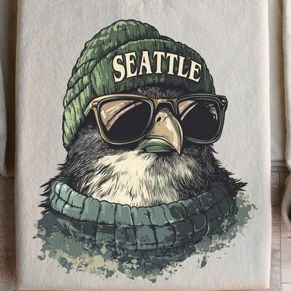 Seattle Football Crewneck Sweatshirt, Seattle Mascot Sweatshirt, Vintage Sports - Picture 2 of 5